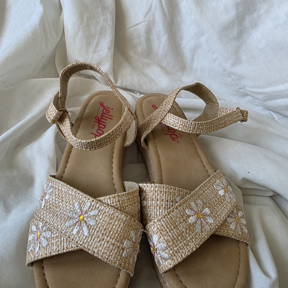 Lellipop Beige Woven Daisy Sandals with Ankle Strap